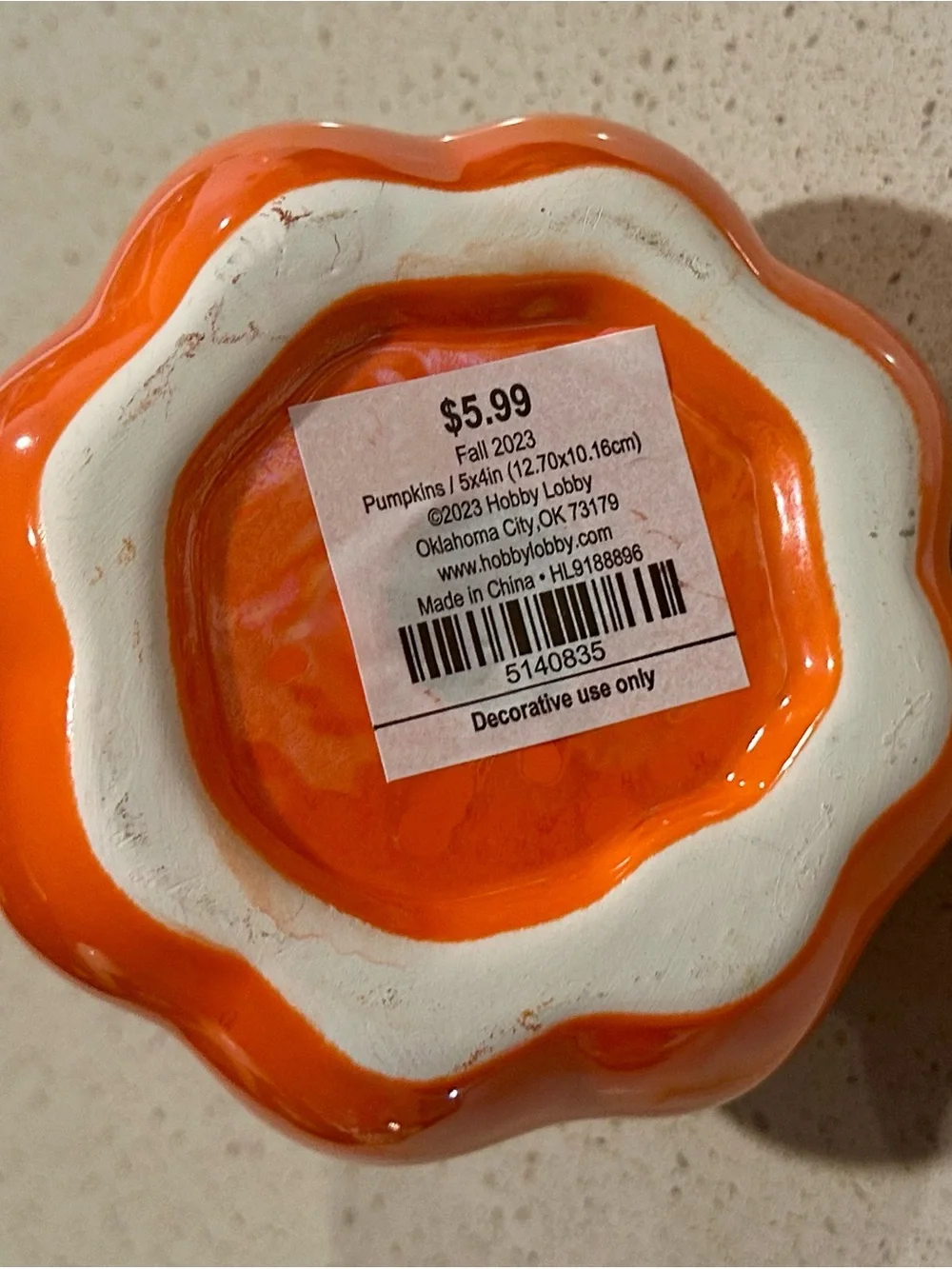 Hobby Lobby Orange Ceramic Pumpkin Accent